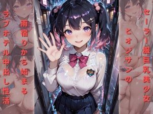セーラー服の巨乳美少女とオジサンの雨宿りから始まるラブホテル中出し性活|【ポンポン工房】